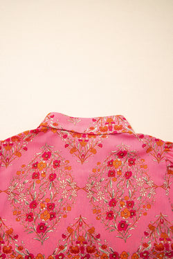 Stampa floreale rosso rosa a manica corta camicia sciolta