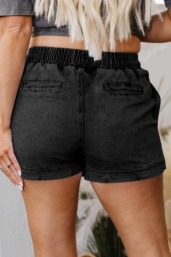 Pantalones cortos de mezclilla de cintura alta en cordón negro