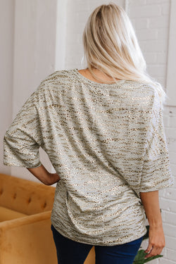 Gray Leopard Print Half Sleeve V Neck Loose Fit T Shirt