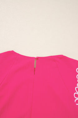 Blusa pieghetta con manica floreale floreale rosa alla fragola
