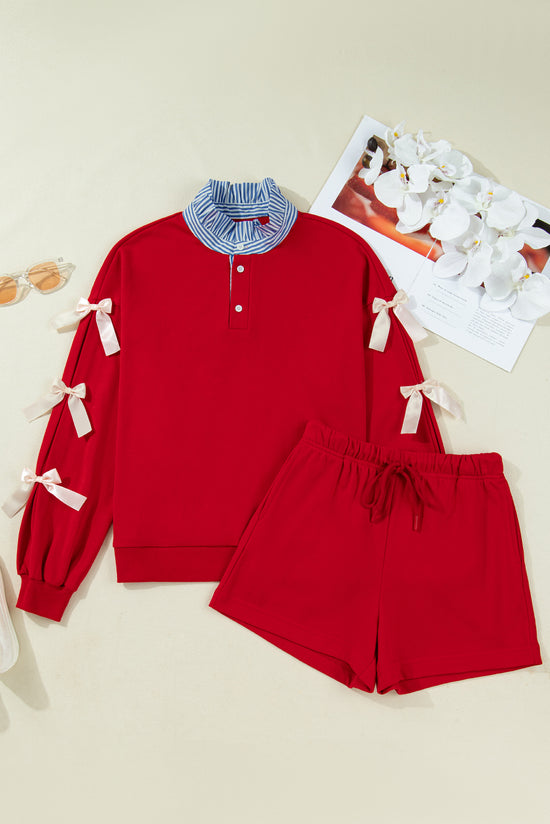 Ensemble sweat-shirt et short en satin avec col rayé rouge Racing