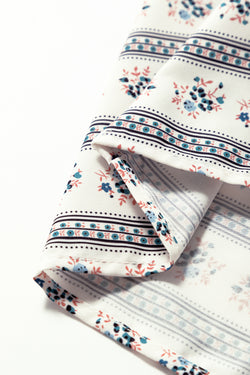 Boho Boho Floral Stripe Contraste Trim Bubble Sleeve Fared Robe