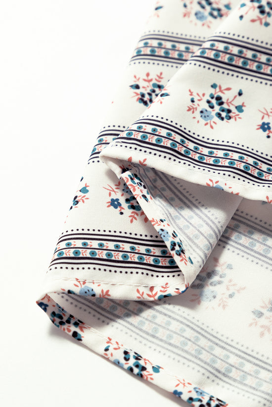 Vestido de manga de bolha listrada de contraste floral de boho preto