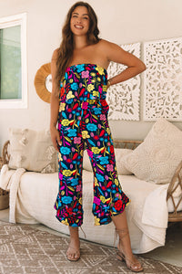 Mezcla roja de estampado tropical sin tirantes sin tirantes con volantes