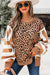 Purple Stripe Color Block Patchwork Leopard Casual Sweatshirt with Slits
