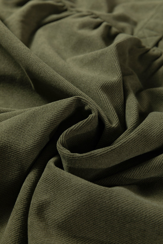 Oatmeal Corduroy Half Button Collared Long Sleeve Mini Dress