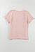 Black and Light Pink Solid Textured Ruffled Short Sleeve Blouse