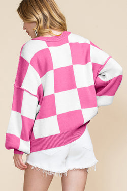 Maglione a strizzatura a scacchi kaki