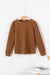 Brown Solid Color Quilted Puff Sleeve Pullover Sweatshirt