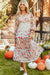 Khaki floral imprimé volant à manches longues à manches longues en V Robe midi couche