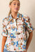 Multicolor Floral Print Ricrac Trim Compolada Putfled Short Sleeve