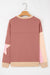Rose Pink Contrast Star Patchwork Exposed Seam Uneven Hem Drop Shoulder Sweatshirt