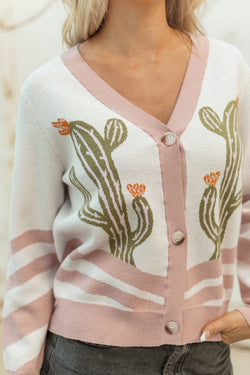 Cardigan con maglione anteriore abbottonato di cactus al deserto di albicocche