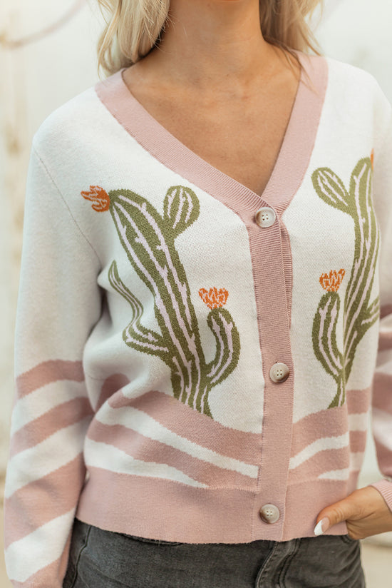 Cardigan con maglione anteriore abbottonato di cactus al deserto di albicocche