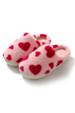 Zapatillas peludas de invierno con forma de corazón de San Valentín rojo ardiente