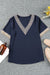 Blusta a manica corta con rivestimento in pizzo blu
