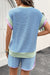 Set corto da 2 pezzi con maniche ad aletta girocollo in maglia a contrasto con cordoncino blu Beau