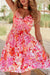 Red Floral Spaghetti Strap Surplice Neck Shirred Waist Mini Dress