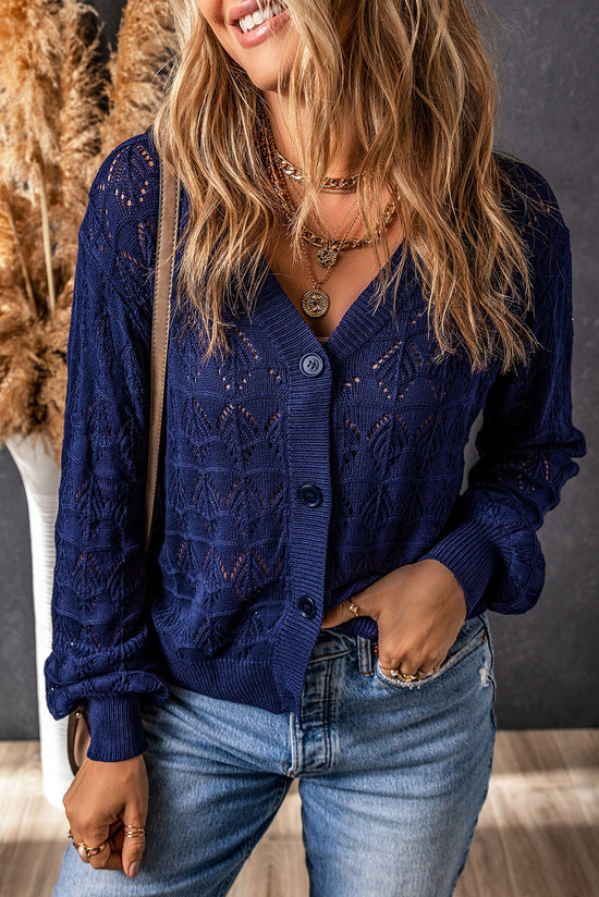 Cardigan all'uncinetto anteriore abbottonato leggero marrone