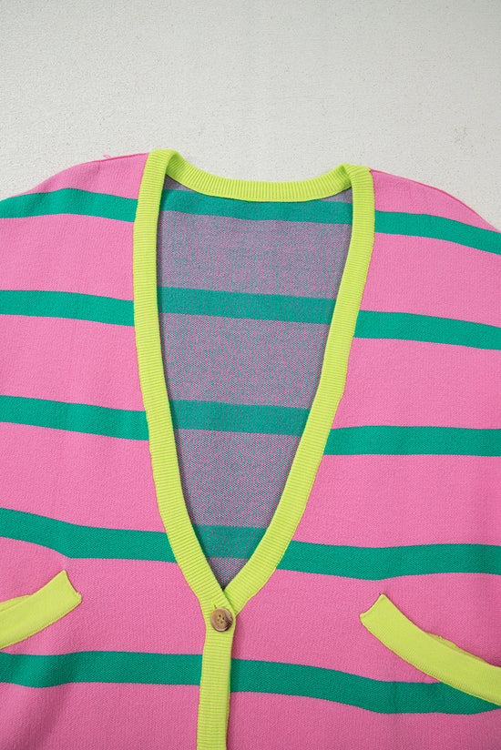 Striscia rosa colorblock goccia con spalla abbottonata cardigan