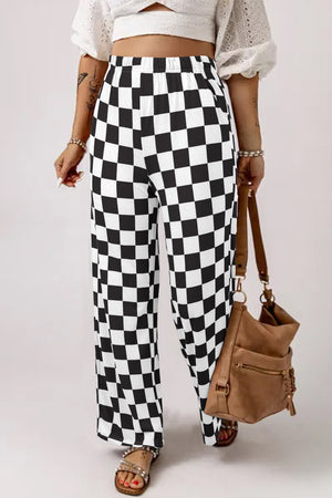 Pantalones negros de 2 tone marcados con impresión alta de la cintura ancha