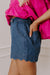 Sail Blue Shorts de jean de la taille haute de l'ourlet feston