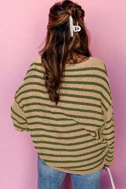 Maglione casual a goccia a strisce kaki