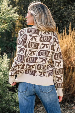 Brown Bows & Horseshoes Pattern Sweater Western Fashion