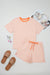 Ensemble t-shirt ample à col contrasté et short à cordon de serrage rose à rayures