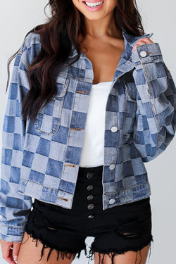 Pulsante patchwork a scacchi azzurro