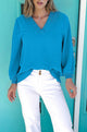 Blusa enrugada com manga e decote em V Moonlight Jade