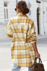 Yellow Plaid Flap Pocket Long Sleeve Shacket