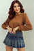 Brown Solid Color Quilted Puff Sleeve Pullover Sweatshirt