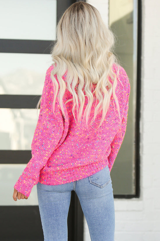 Macchie colorate rosa scuro a 5 maglione casual con collo a maglia