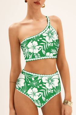 Ensemble de bikini à la taille haute de l'imprimé floral vert