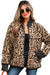 Khaki Leopard Print Zip Up Stand Neck Side Pocket Jacket