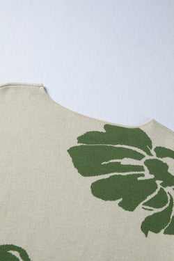 Suéter largo bege com estampa de flores em negrito e manga larga