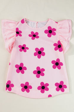 Blusa manica floreale a bordo floreale rosa