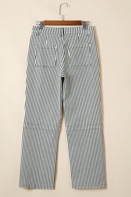 Jean en denim droit taille haute à rayures et poches plaquées noir
