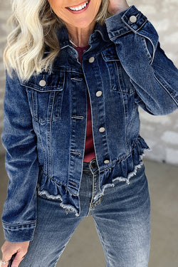 Giacca di denim di tasche di orlo grezzo blu beau