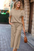 Parchment Solid Color Textured Short Sleeve Top and Casual Pants Set