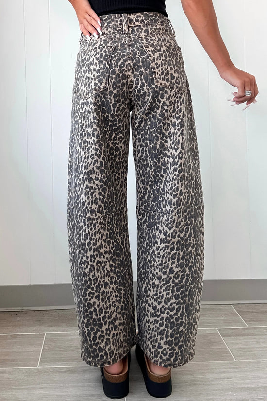 Jean baril taille haute noir imprimé léopard