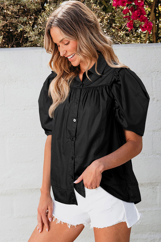 Camicia sciolta nera nitida manica