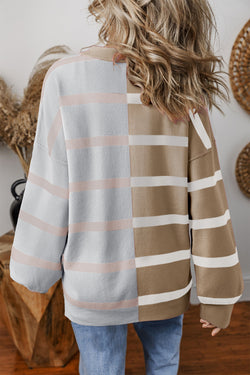 Blue Stripe Colorblock Sweater de grandes dimensões