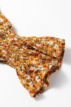 Camicetta autunnale con scollo a V e maniche a palloncino con volant floreale arancione Boho