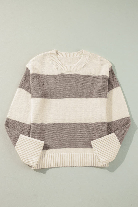 Simplesmente Taupe Colorblock Sweater Loose Pullover