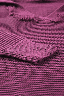 Maglione con cappuccio con pausa con caduta a costine a vello a V nero
