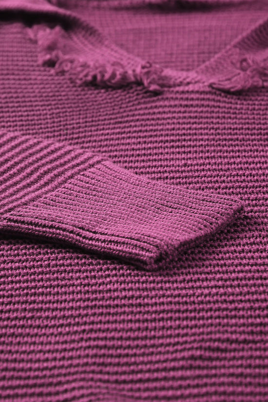 Maglione con cappuccio con pausa con caduta a costine a vello a V nero