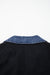 Black Waffle Knit Denim Contrast Trim Patchwork Button Polo Collar Top