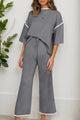 Costume 2 pièces ample avec haut à manches mi-longues et pantalon à cordon de serrage, garniture contrastée gris moyen